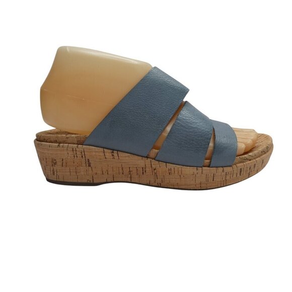 Kork-Ease Blue Leather Open Toe Wedge Heel Sandals Womens 7 - Picture 2 of 12